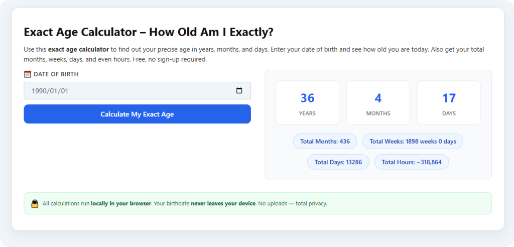 Free age calculator with total days lived – Easy Guide to Check Your Exact Days Alive 3 Free Age Calculator – Find Your Exact Age Instantly
