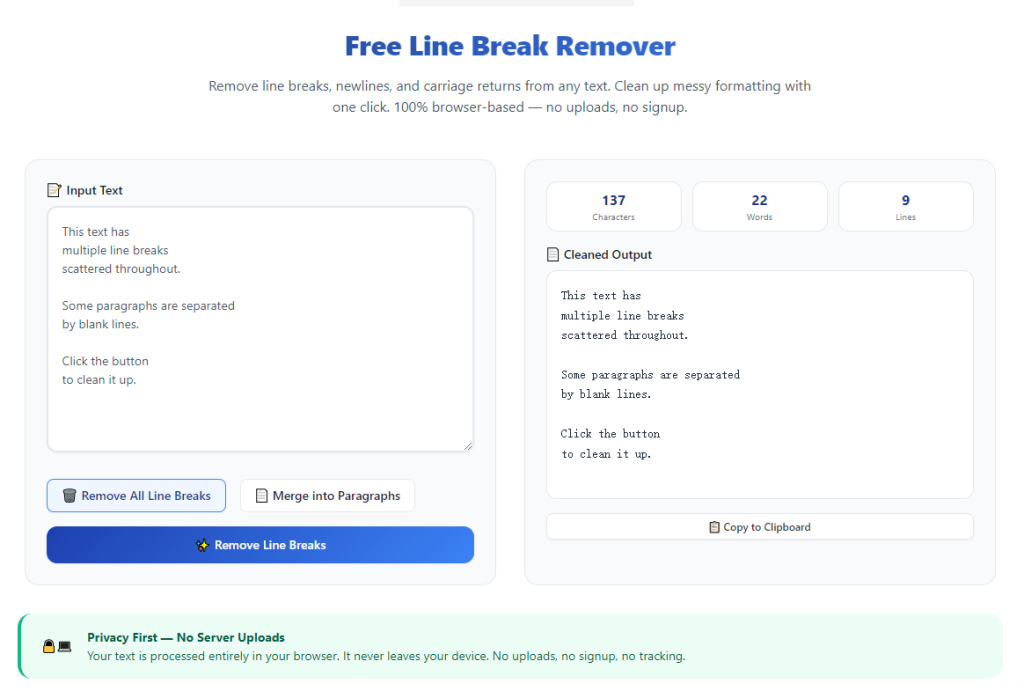 Line Break Remover Without Extra Spaces