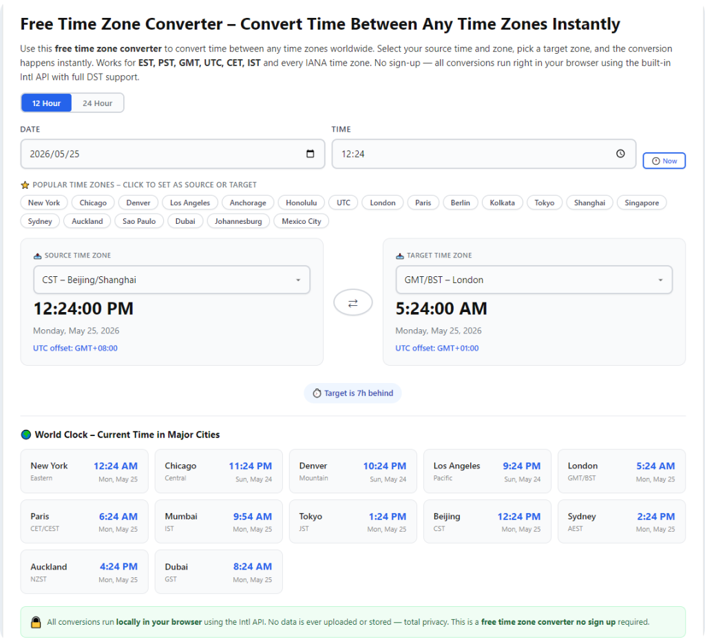 Time Zone Converter With DST Adjustment