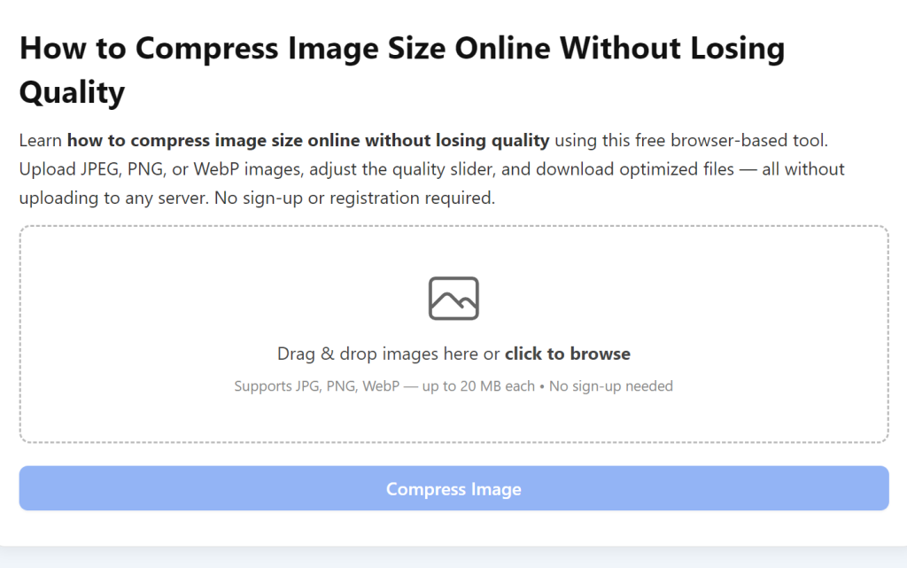 How to Compress Image Size Online Without Losing Quality – Free Step-by-Step Guide 1 How to Compress Image Size Online Without Losing Quality
