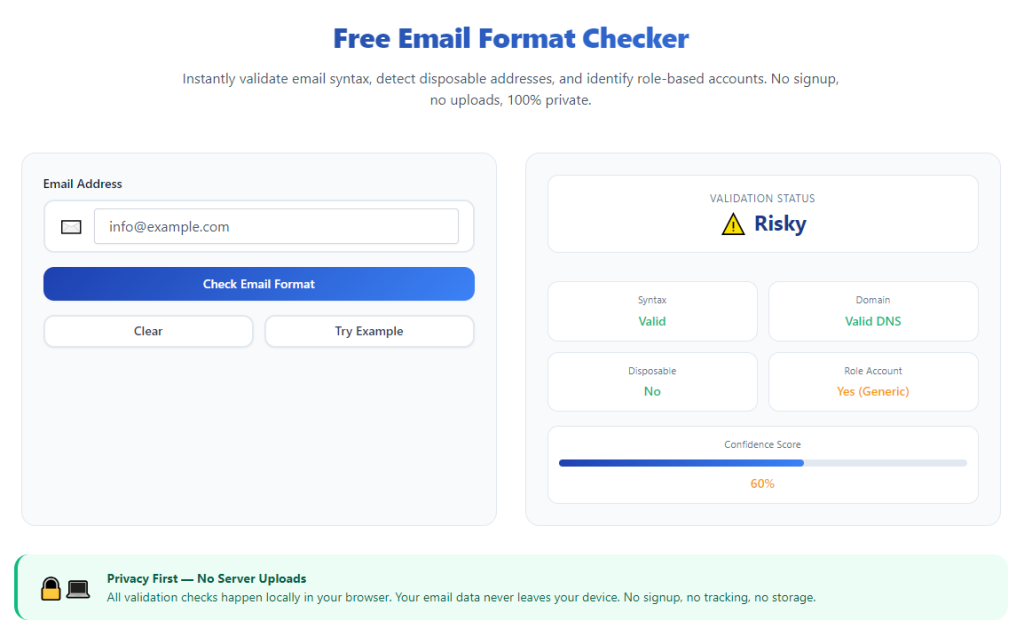Email Format Checker Without Registration