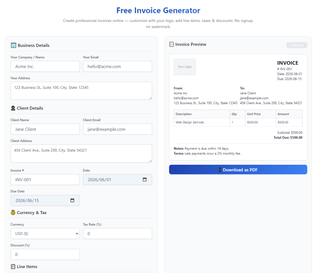 Invoice Generator Without Watermark Free
