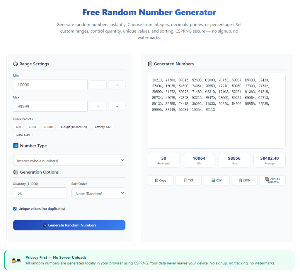Random Number Generator for Lotto Picks