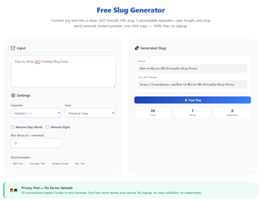 SEO Friendly Slug Generator Without Signup: Complete Usage Guide 1 SEO Friendly Slug Generator Without Signup