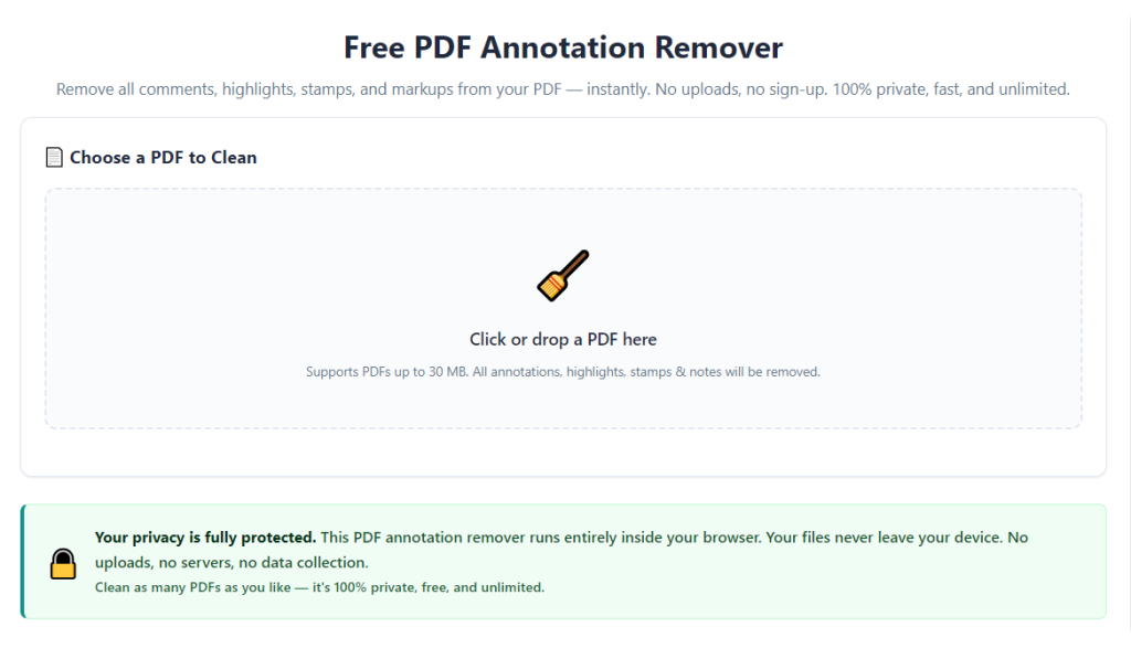 Free PDF annotation remover no watermark no signup